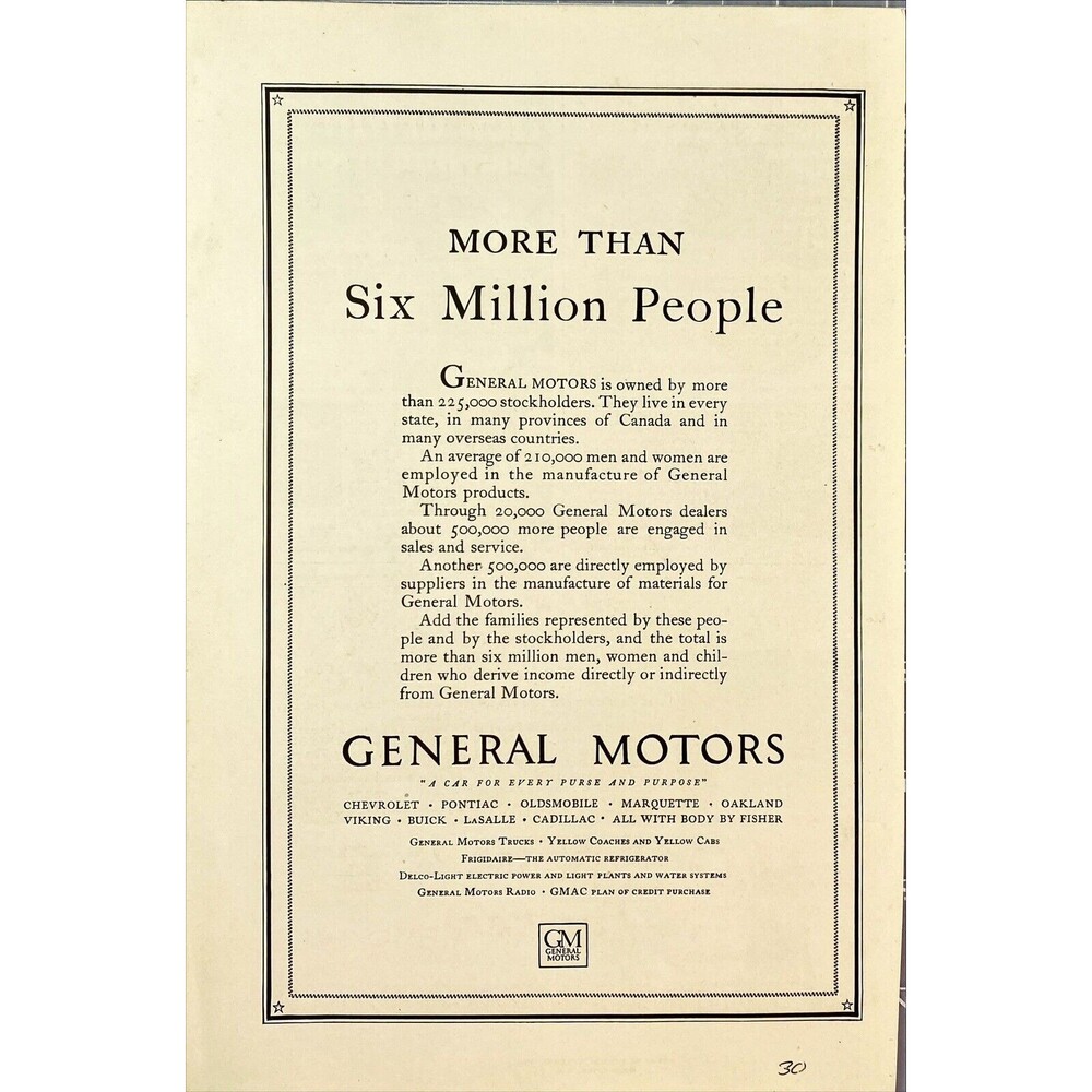 General Motors "A Car for Every Purse and Purpose" Vintage Print Ad 1930